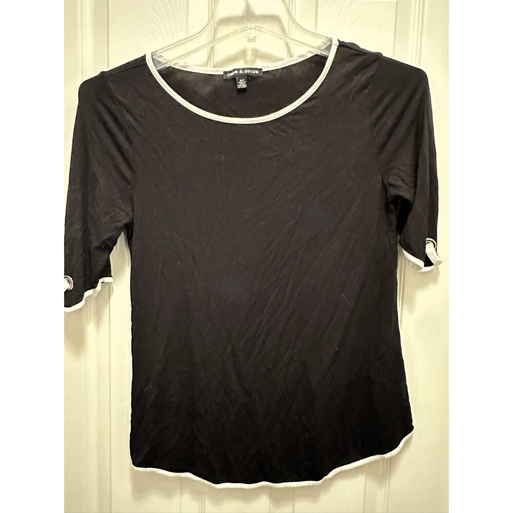 Cable & Gauge Small Top Black w/White Trim and decorative sleeves. Comfy shirt